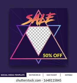 Social Media Template Post with retro style for e-commerce sale promo discount. Can use for advertisement, social media post, web design, gift card, coupon, flyer, poster, and promotion.