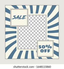 Social Media Template Post with retro style for e-commerce sale promo discount. Can use for advertisement, social media post, web design, gift card, coupon, flyer, poster, and promotion.
