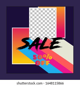 Social Media Template Post with retro style for e-commerce sale promo discount. Can use for advertisement, social media post, web design, gift card, coupon, flyer, poster, and promotion.
