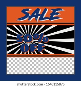 Social Media Template Post with retro style for e-commerce sale promo discount. Can use for advertisement, social media post, web design, gift card, coupon, flyer, poster, and promotion.