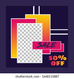 Social Media Template Post with retro style for e-commerce sale promo discount. Can use for advertisement, social media post, web design, gift card, coupon, flyer, poster, and promotion.
