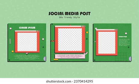 Social media template post set 90s nostalgia retro trendy cartoon style for Social media post