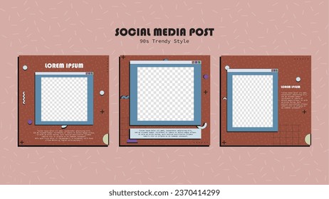 Publicación de plantilla de medios sociales estableció un estilo de caricatura de nostalgia retro de moda de los años 90 para publicación de medios sociales
