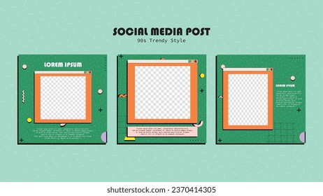 Publicación de plantilla de medios sociales estableció un estilo de caricatura de nostalgia retro de moda de los años 90 para publicación de medios sociales