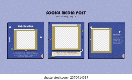 Social media template post set 90s nostalgia retro trendy cartoon style for Social media post