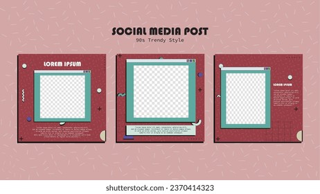 Social media template post set 90s nostalgia retro trendy cartoon style for Social media post