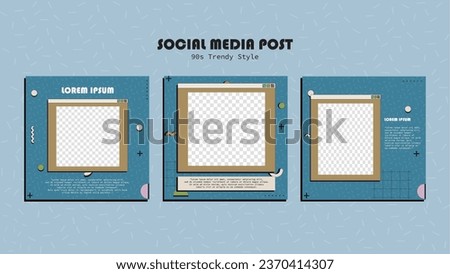 Social media template post set 90s nostalgia retro trendy cartoon style for Social media post