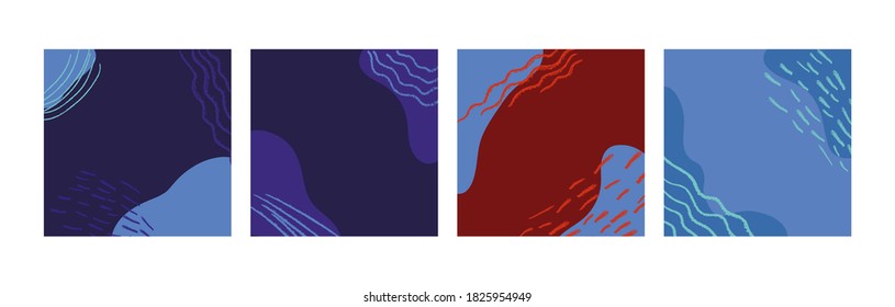 Social media template for post in trendy abstract design in blue colors. Set of vector backgrounds