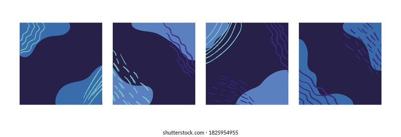 Plantilla de medios sociales para publicación en diseño abstracto de moda en colores azules. Conjunto de fondos vectoriales