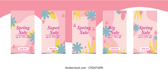 social media template for promotion and business. spring sale background with blue and pink color
