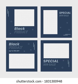 Social media template promotional sale modern and simply vector design blue color