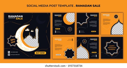 Social media template with Ramadan design. Set of social media post template design. good template for ramadan or eid design.
