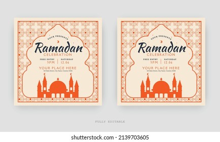 Social media template with Ramadan design. Set of social media post template design. editable square Ramadan banner template. social media post template.