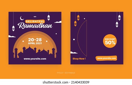 Social media template with Ramadan design. Set of social media post template design. editable square Ramadan banner template. social media post template. Ramadan ads.