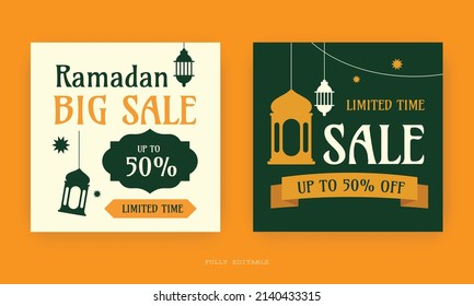 Social media template with Ramadan design. Set of social media post template design. editable square Ramadan banner template. social media post template. Ramadan ads.