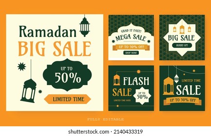 Social media template with Ramadan design. Set of social media post template design. editable square Ramadan banner template. social media post template. Ramadan ads.
