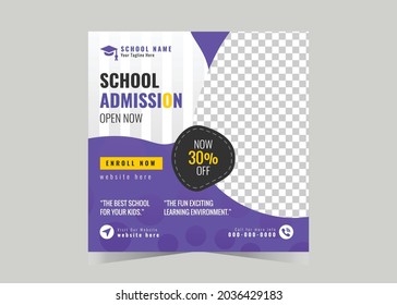 Social media template for school admission and educational promo banner