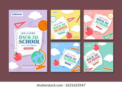 Social media template set for back to school promotion, ideal for social media campaigns