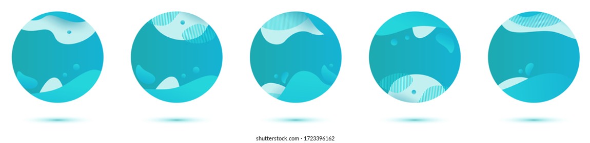 Social media template. Set with blue liquid abstract design for stories, Circle badge of liquid design. Social media pack template for discount and special offer.Vector illustration