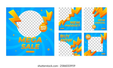 Social media template set Colorful Gradient with blue and orange color for promotion template