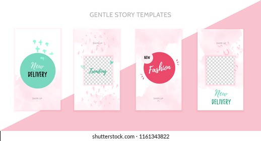 Social media template set with grunge splashes and watercolor stain. Story design