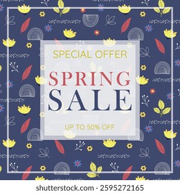 Social media template spring sale. Springtime holidays card design. Template for promotion, flyer