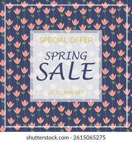 Social media template spring sale. Simple spring season design with elegant lettering. Happy Easter background