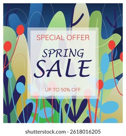 Social media template spring sale. Simple spring season design with elegant lettering. Happy Easter background