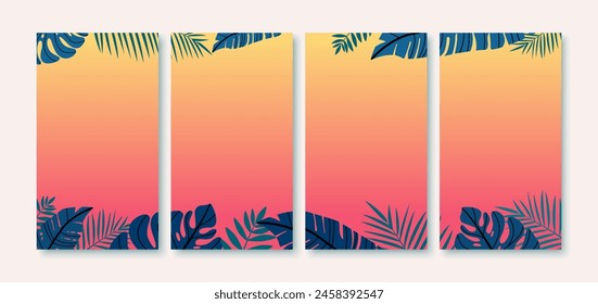 Social media template stories in flat design. Summer mood illustrations with tropical leaves for publications. Vector illustration.
