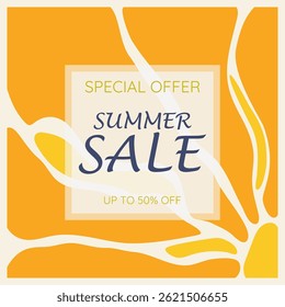 Social media template summer sale. Summer background with retro flower. Sale season design