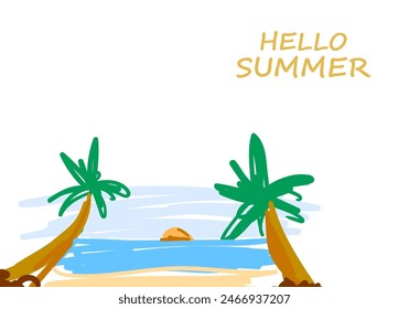 social media template summer time. Landscape background, sea and beach panorama.