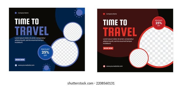 Social media template. Tour and travel banner, flyer promotion