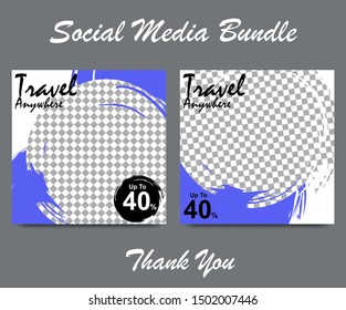 Social media template for travel business, posts and stories. Editable template for digital marketing, web banner and mobile apps.