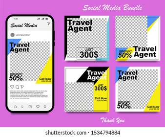 Social media template for travel business, posts and stories. Editable template for digital marketing, web banner and mobile apps.