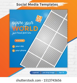 Social media template for travel, social media post design for ads