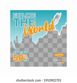 Social media template, travelling theme. Suitable for online stores in promoting a product or brand
