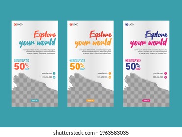Social media template, travelling theme. Suitable for online stores in promoting a product or brand