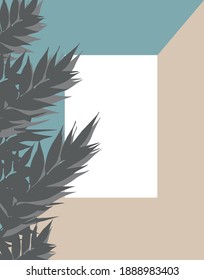 
Social media template with tropical leaves. The color is turquoise, beige, white, gray. Vector graphics