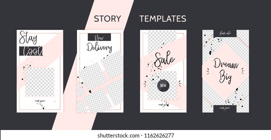 Social media template with typography quote for promotion. Story frame concept with place for photo.