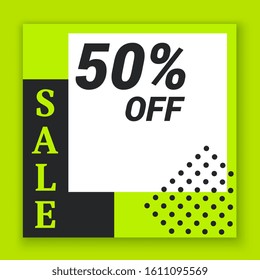 social media template vector illustration. half price sale poster discount