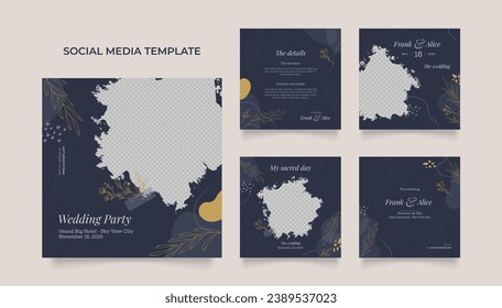 Promoción de organizador de boda con plantilla de medios sociales. afiche de venta orgánica del puzzle cuadrado post del rompecabezas completamente editable. fondo vectorial de la fuente de invitación de celebración