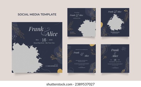 Promoción de organizador de boda con plantilla de medios sociales. afiche de venta orgánica del puzzle cuadrado post del rompecabezas completamente editable. fondo vectorial de la fuente de invitación de celebración