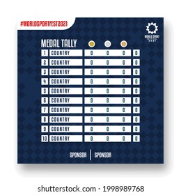 social media template for world sports festival. sport event medal tally table vector template.