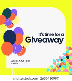 Social Media Templates Announcement Giveaway Winners. Festive background with cheerful colorful geometric art for announcement of prize winners