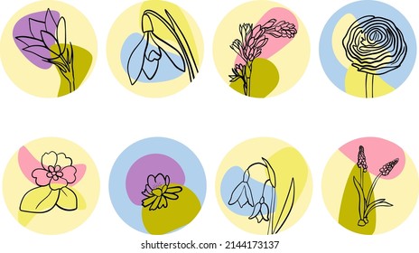 Social media templates with hand drawn flowers. Cute flowers in doodle style. Spring theme.