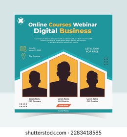 Social Media Templates Online Digital Business. Online Webinar Social Media Post Simple Promotion Design Concept
