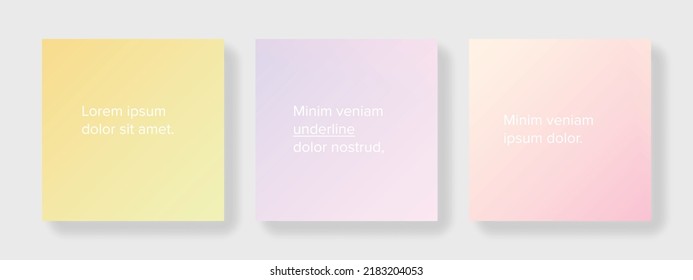 Social media templates with pastel gradient background, minimalist square web banners for web networks, creative mild tones graphic design idea, fresh geometrical shapes, set of multipurpose posts
