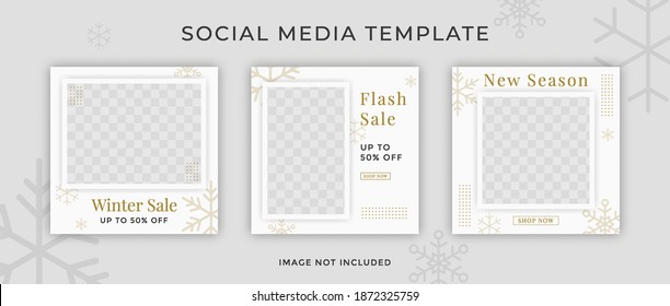 Social media templates for promotion. square Web banner with snowflakes for ad. Winter sale.