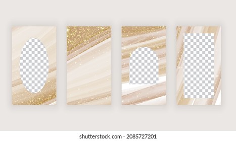 Social media templates for stories with brown watercolor and gold glitter texture