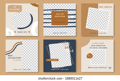 Social media templates for stories and posts. Promotional, sale, discount banners and backgrounds for social networks. Vector.